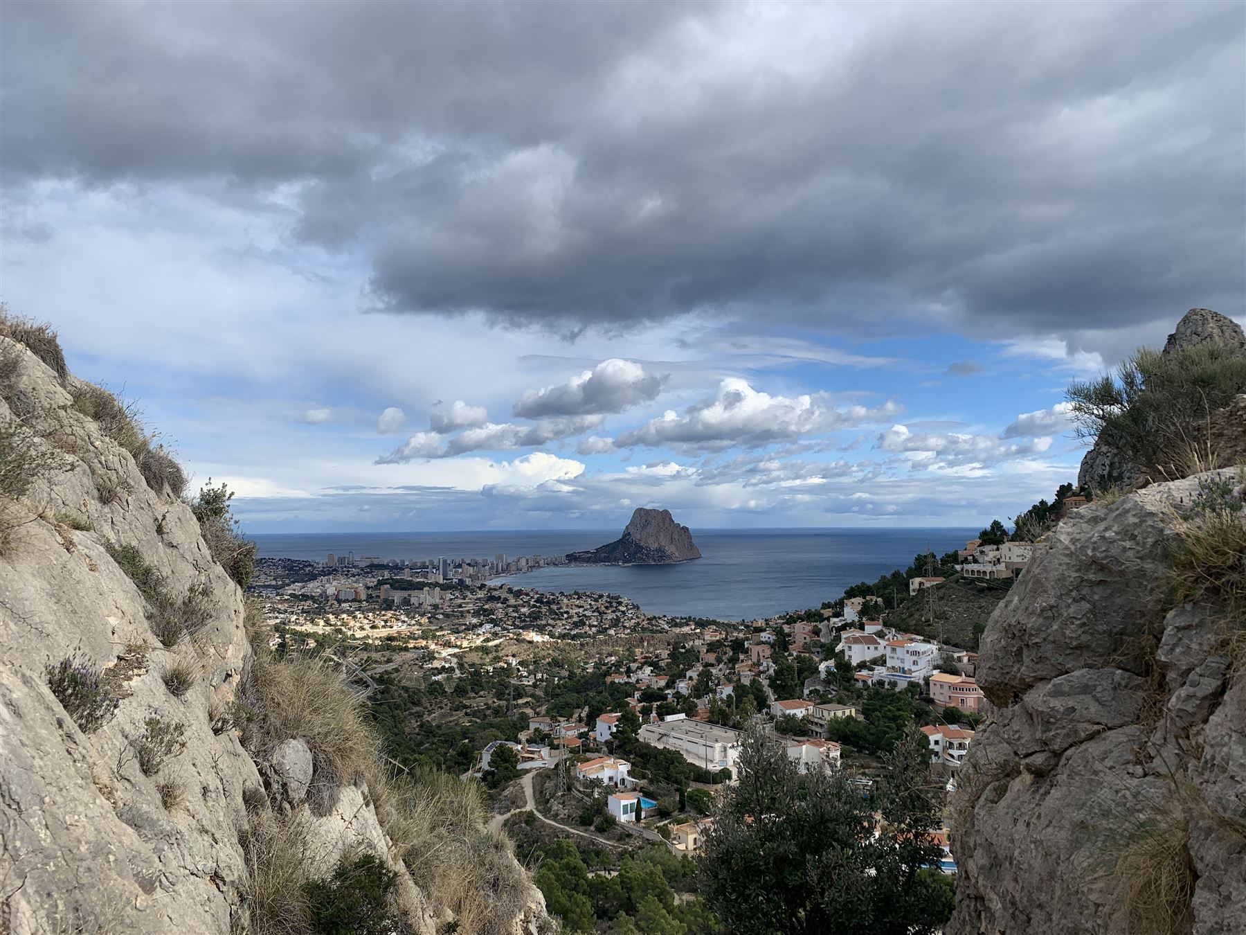 View of Calpe and the Peñón de Ifach from the mountain, with the sea beyond