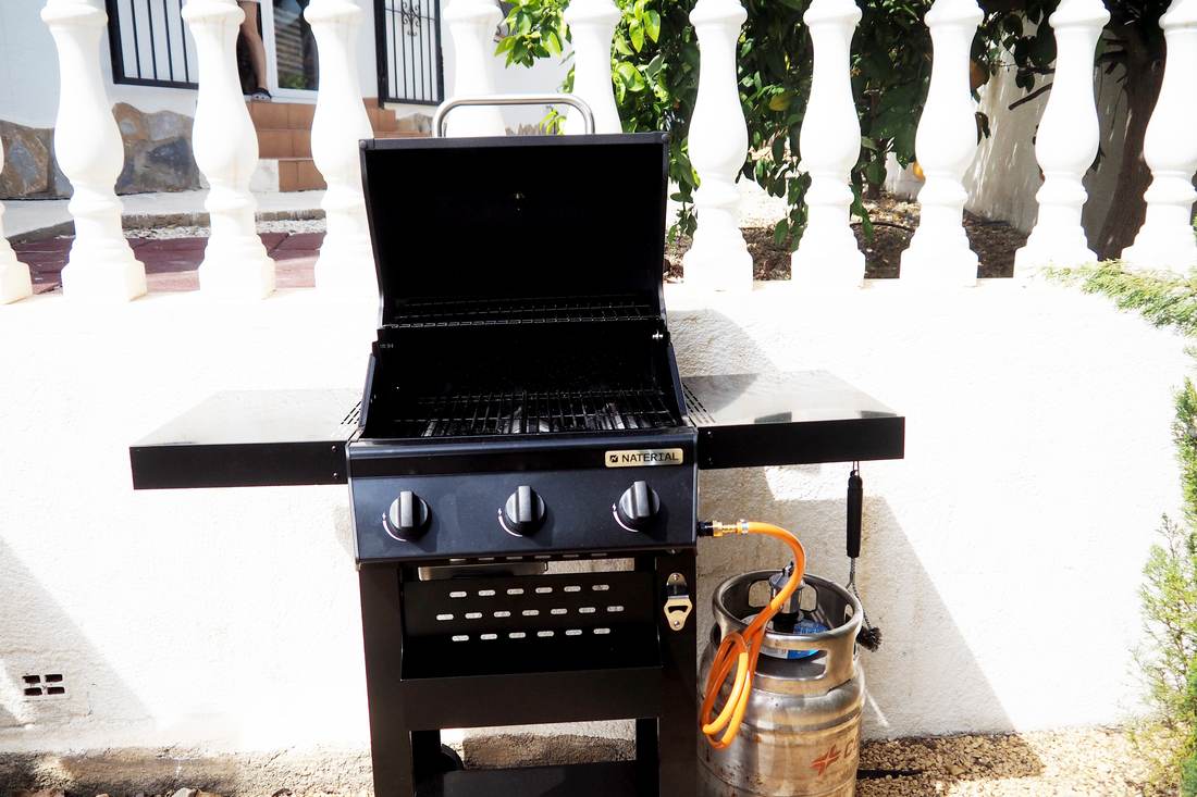 Barbacoa de gas junto al seto del jardín