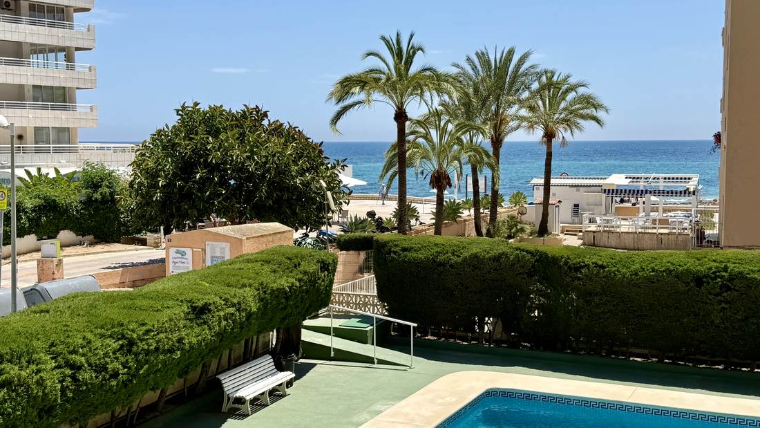 The estate's pool, with the beach just behind