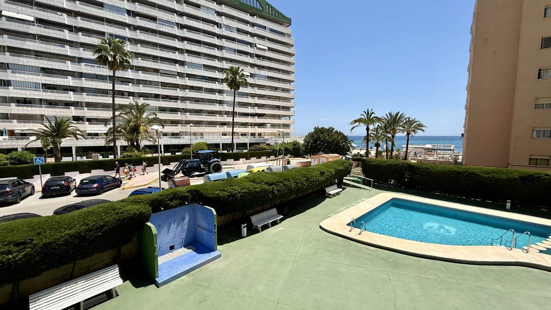 The pool from the other end, with the building behind