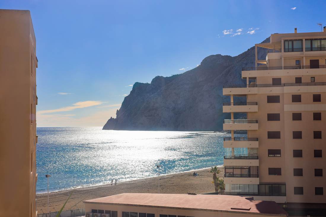 The sea and the cliff seen from the building